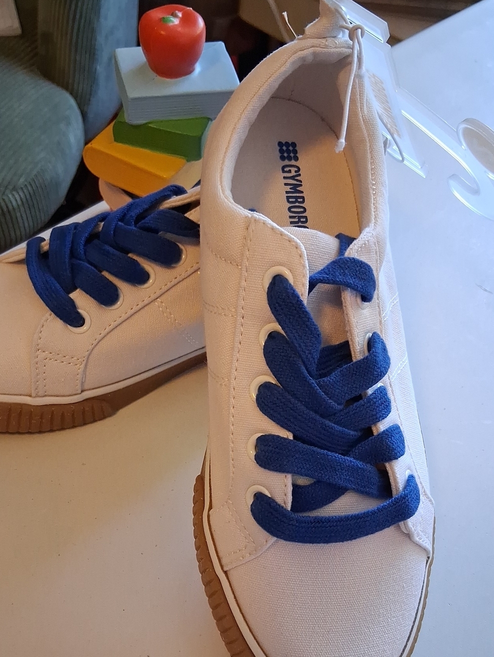📚✏️ Gymboree White Canvas Sneakers with Blue Laces and Gum Sole